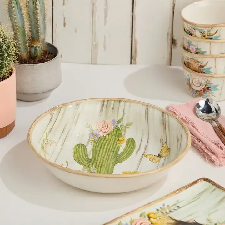 Floral Farm Pasta Bowls - Cactus & Flowers on barn wood background - Your Western Decor