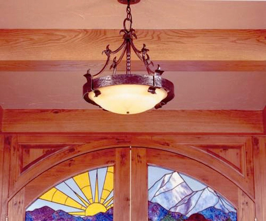 Rustic handmade iron chandelier with glass dome