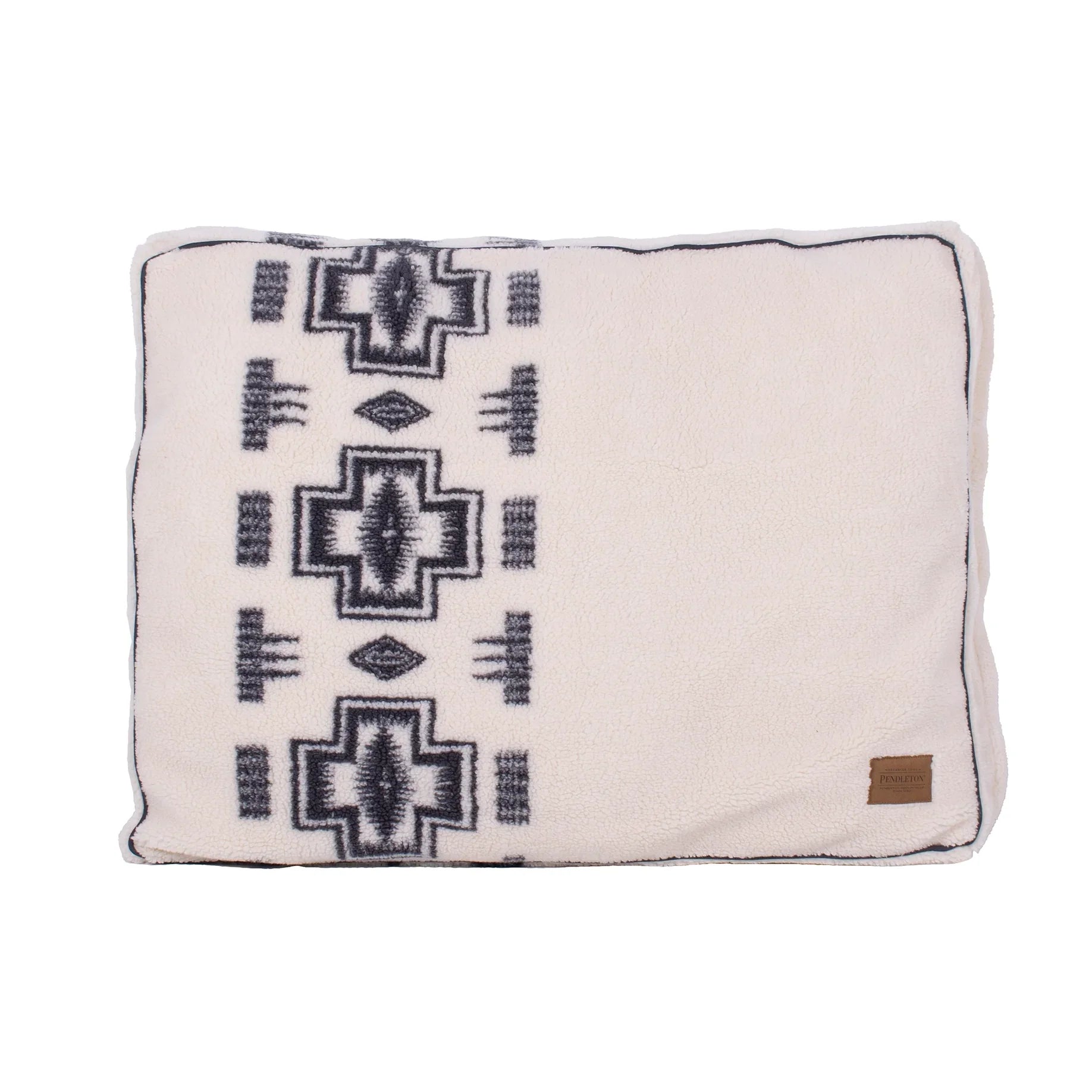Harding Berber Napper Dog Bed - Ivory = with grey Harding Pattern - Pendleton embroidered logo - Rectangular - Your Western Decor
