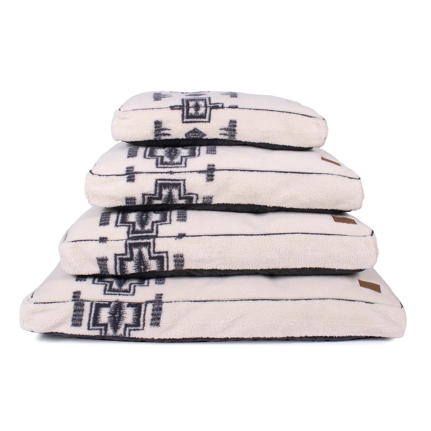 Harding Berber Napper Dog Bed - Ivory with grey Harding Pattern - Pendleton embroidered logo - 4 size comparisons - Rectangular - Your Western Decor