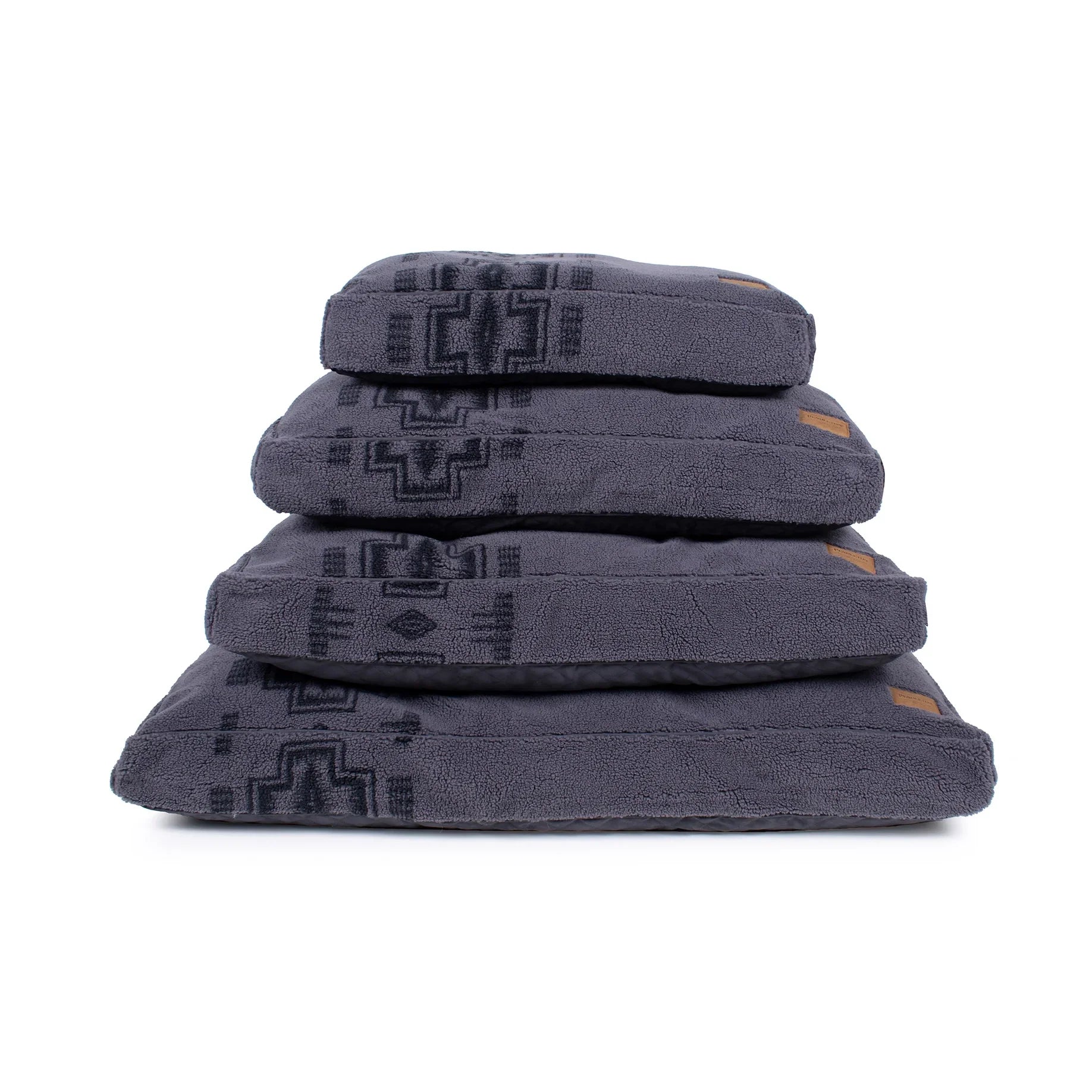 Harding Berber Napper Dog Bed - Grey with Black Harding Pattern - Pendleton embroidered logo - 4 size comparisons - Rectangular - Your Western Decor