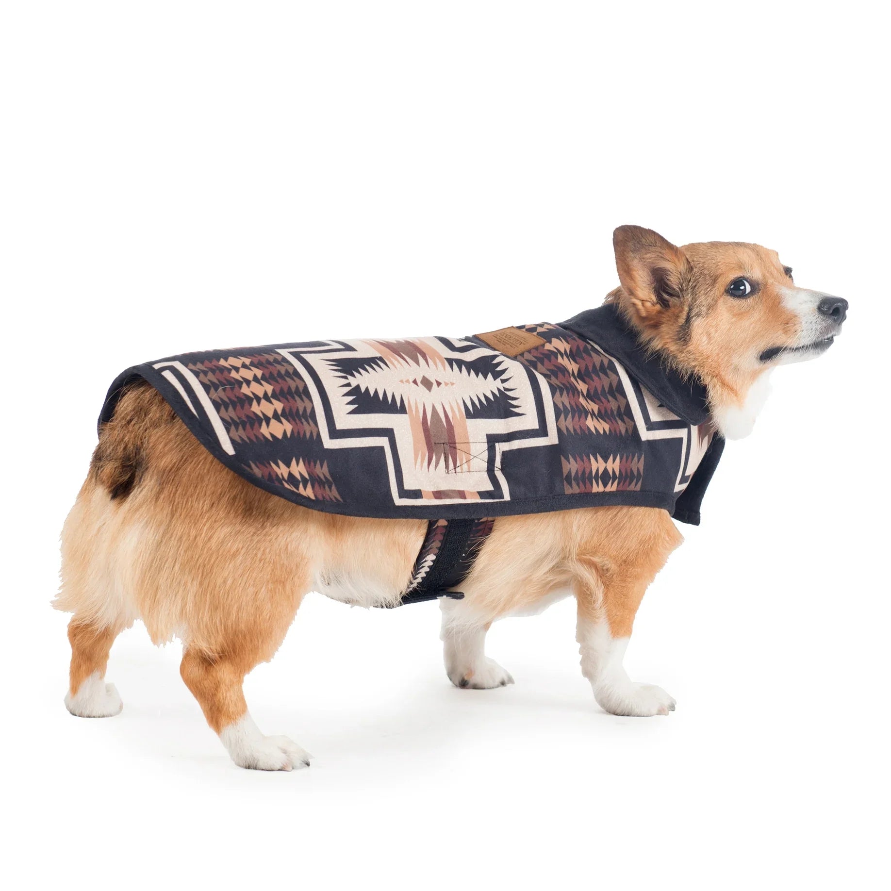 Harding Adjustable Dog Coat - Pendleton Harding Pattern - Browns, black, white & tan - Pendleton Logo - Adjustable belly strap - Your Western Decor