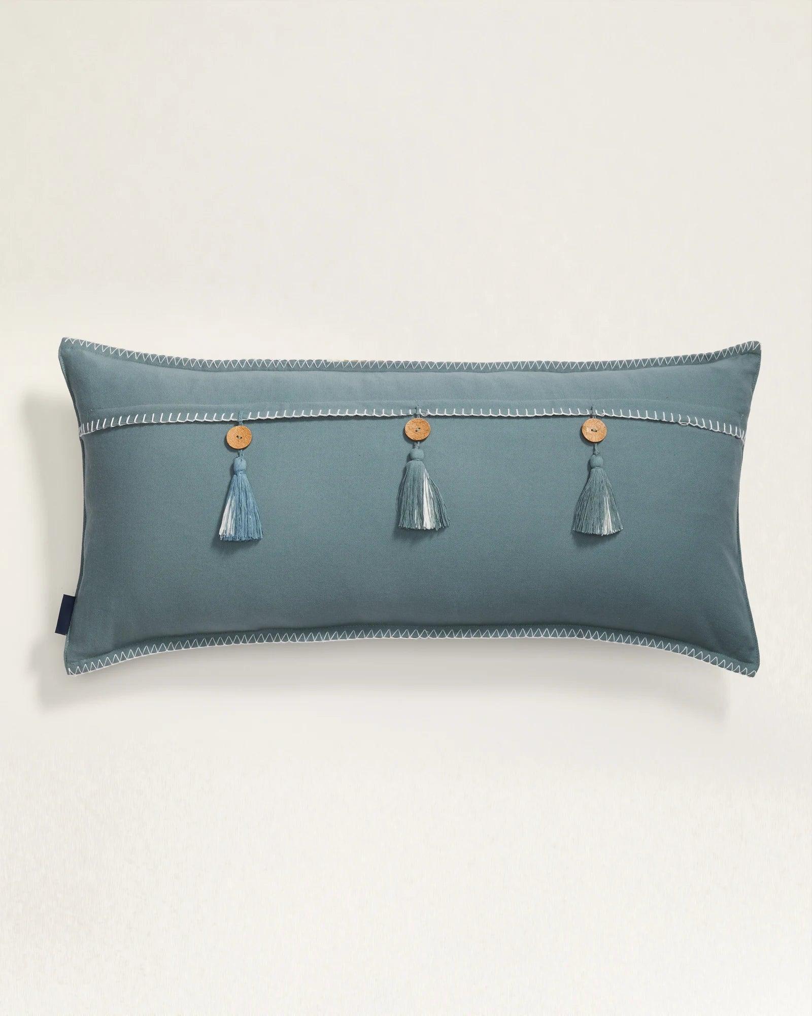 Harding Embroidered Oblong Pillow -Slate - Pendleton Harding Pattern - Button & Fringe Back - Your Western Decor