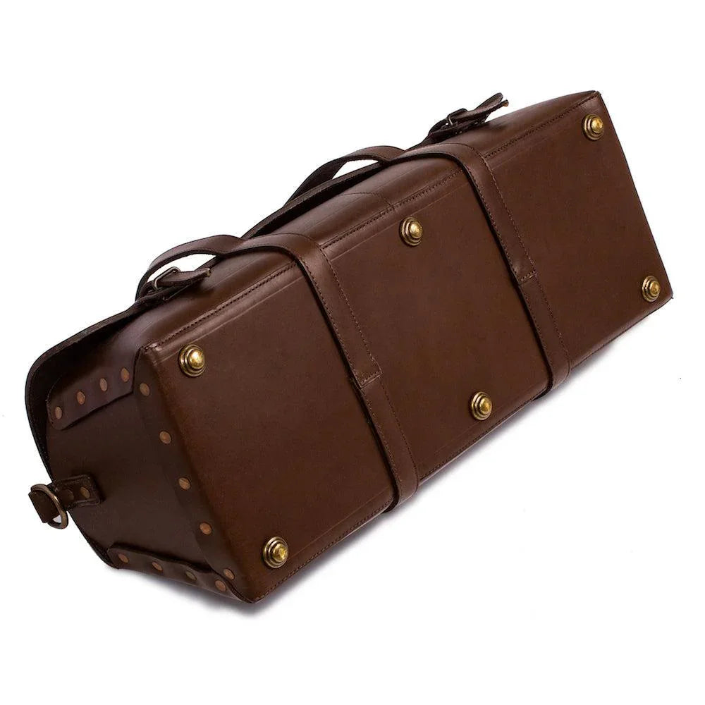Luxury Handmade Dark Brown Leather Tradesman Bag Bottom Detail - Your Western Decor
