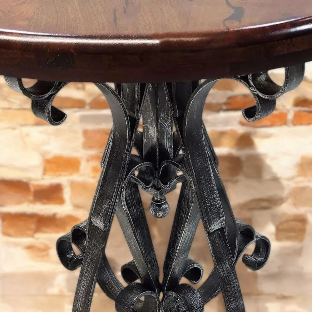 Mesquite top Iron base pub or bar table detail - Your Western Decor