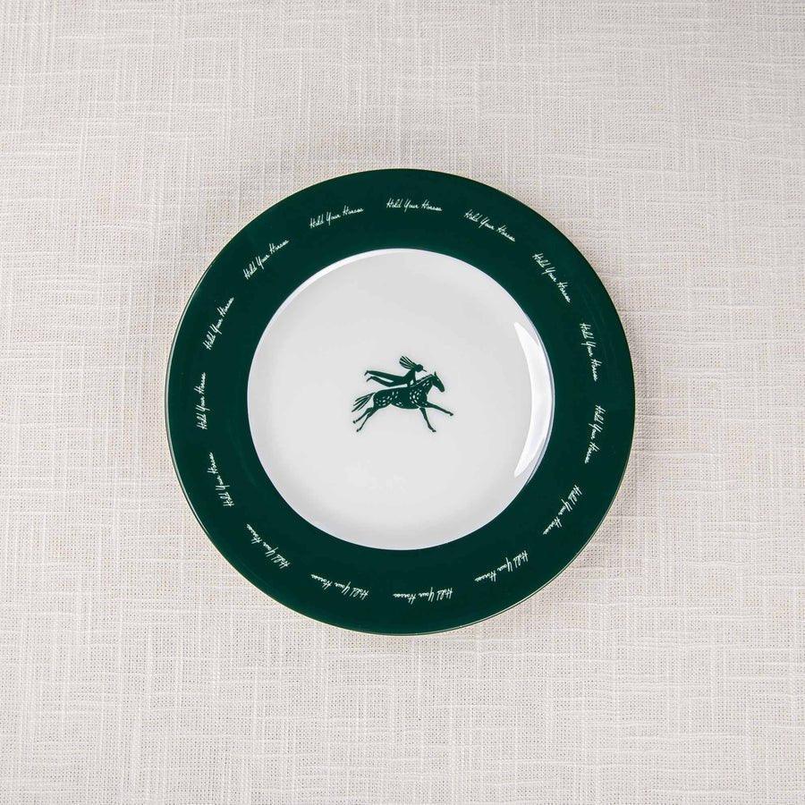 Green and white hold your horses salad plate - Your Western Decor