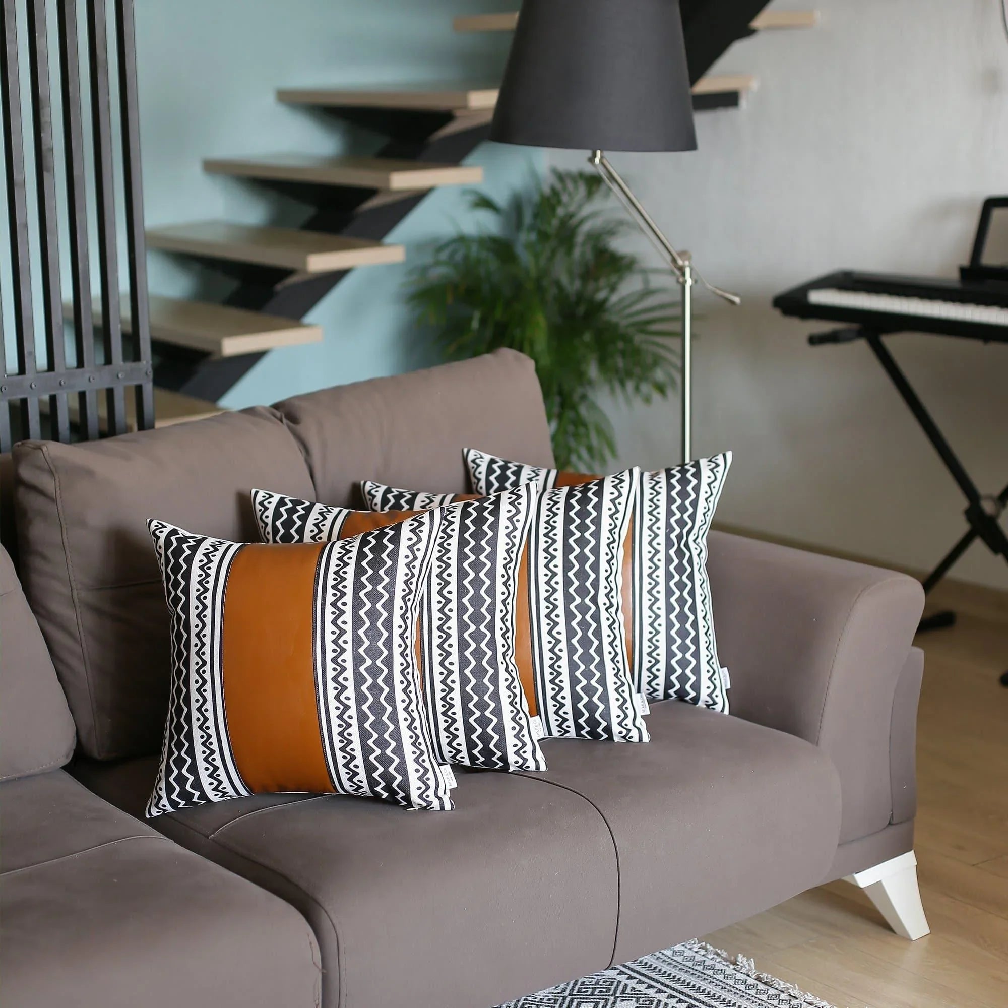 Tan Faux Leather & Fabric 17" Pillow Covers 4-pc - Your Western Decor, LLC