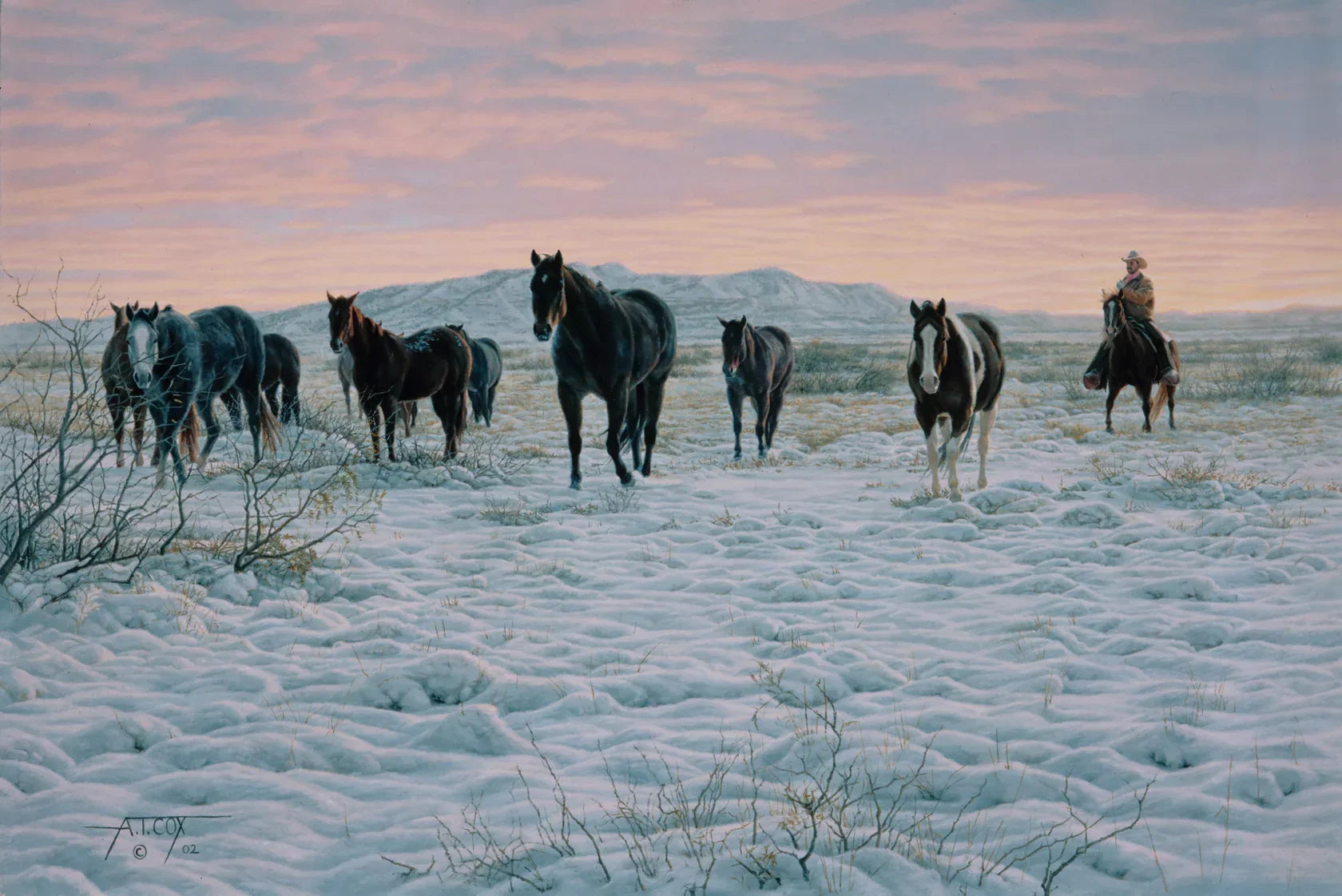 Cowboy art herding horses - art by Tim Cox - Your Western Decor