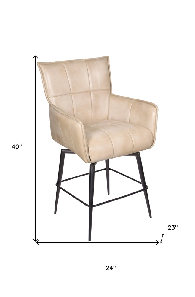 Beige bar stool with dimensions on a white background