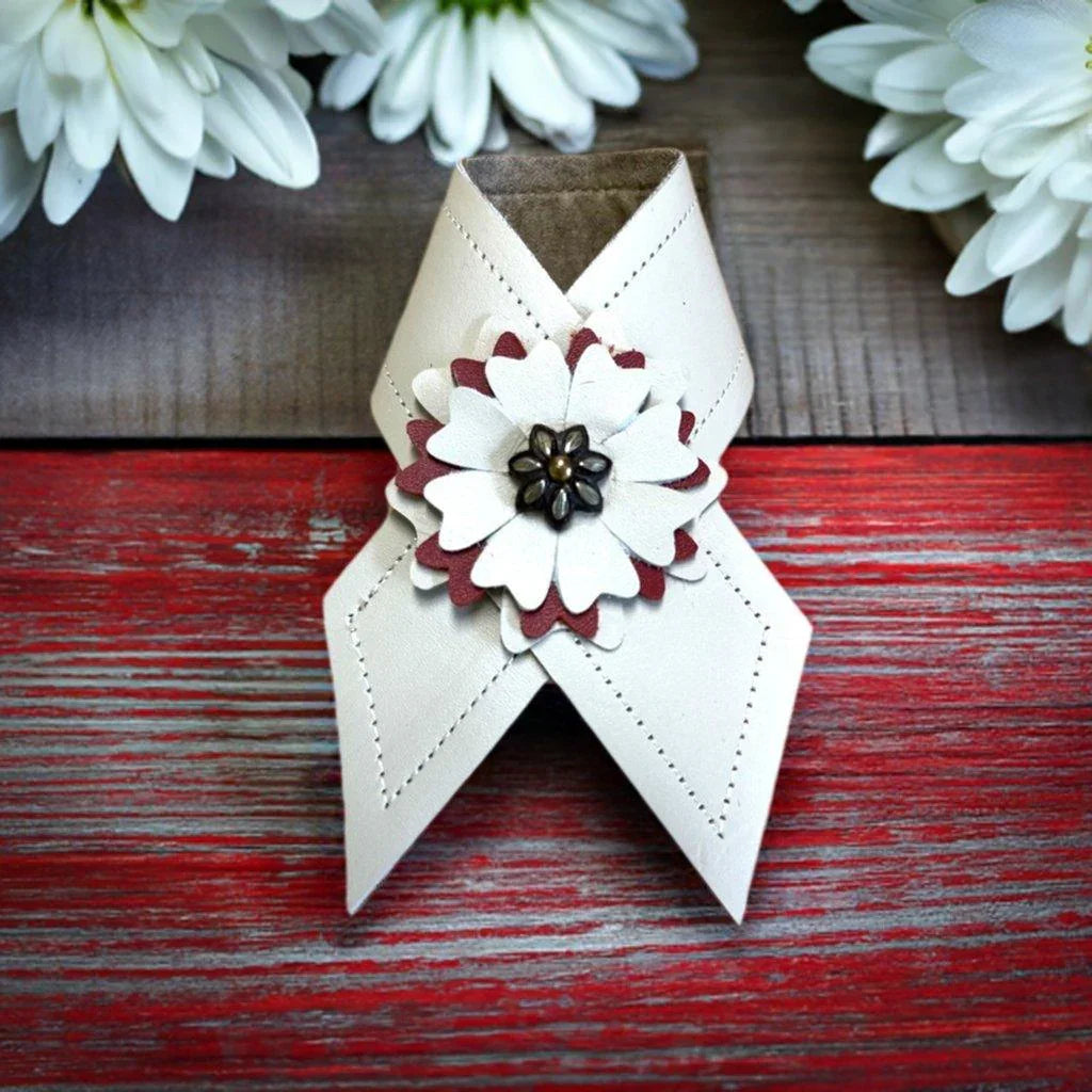Handmade Ivory Flowers Leather Napkin Rings 4-pc - Made in Pilot Rock, Oregon by Your Western Decor