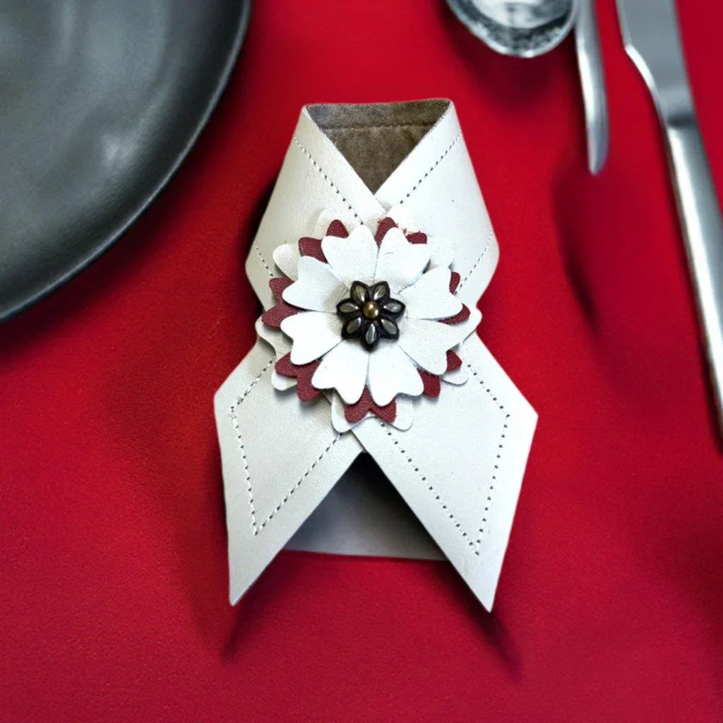 Handmade Ivory Flowers Leather Napkin Rings 4-pc - Made in Pilot Rock, Oregon by Your Western Decor