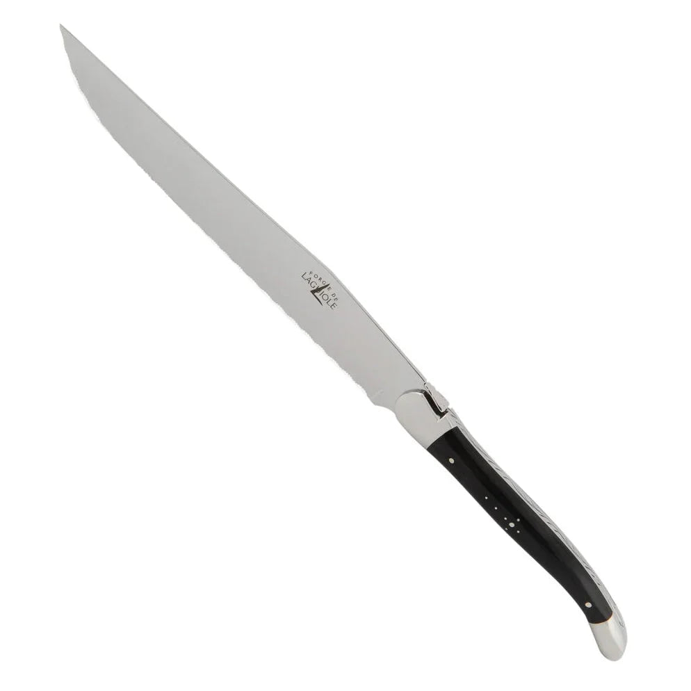 Luxury Laguiole Dark Horn Tip Bread Knife with shiny finish - made in France - Your Western Decor