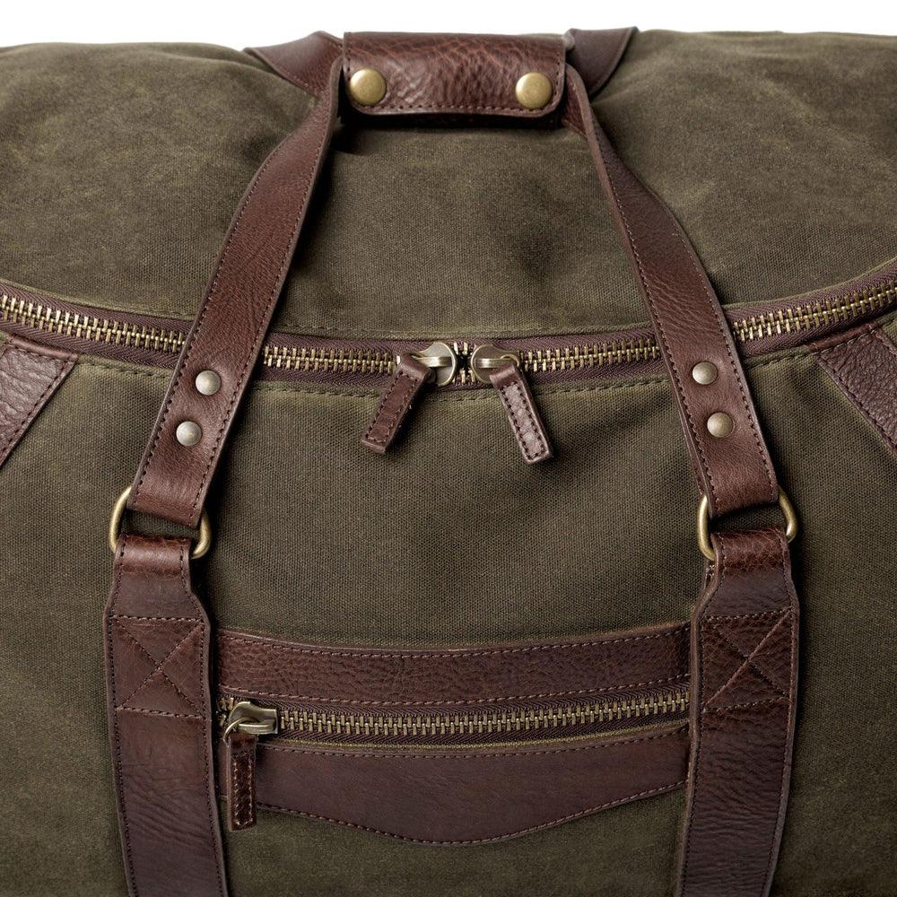 Waxed canvas and leather roll-on duffle bag made in the USA - Your Western Decor