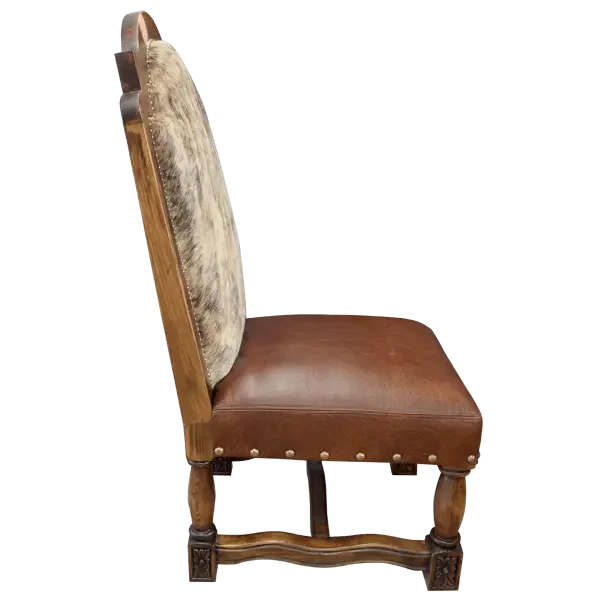 Light Brindle Dining Chair. Brown leather chair with wooden frame and cowhide backrest