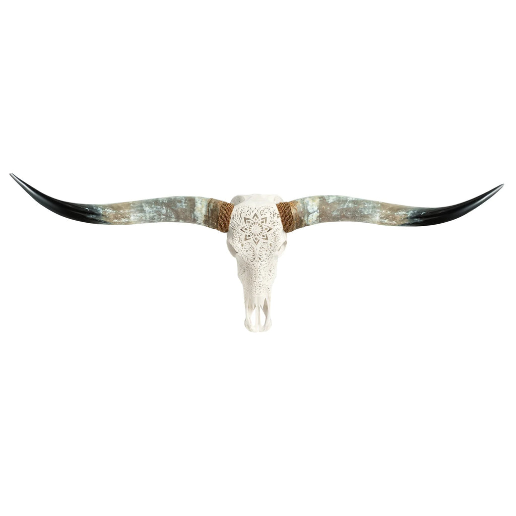 Mandala Carved Longhorn Skull White - Your Western Decor