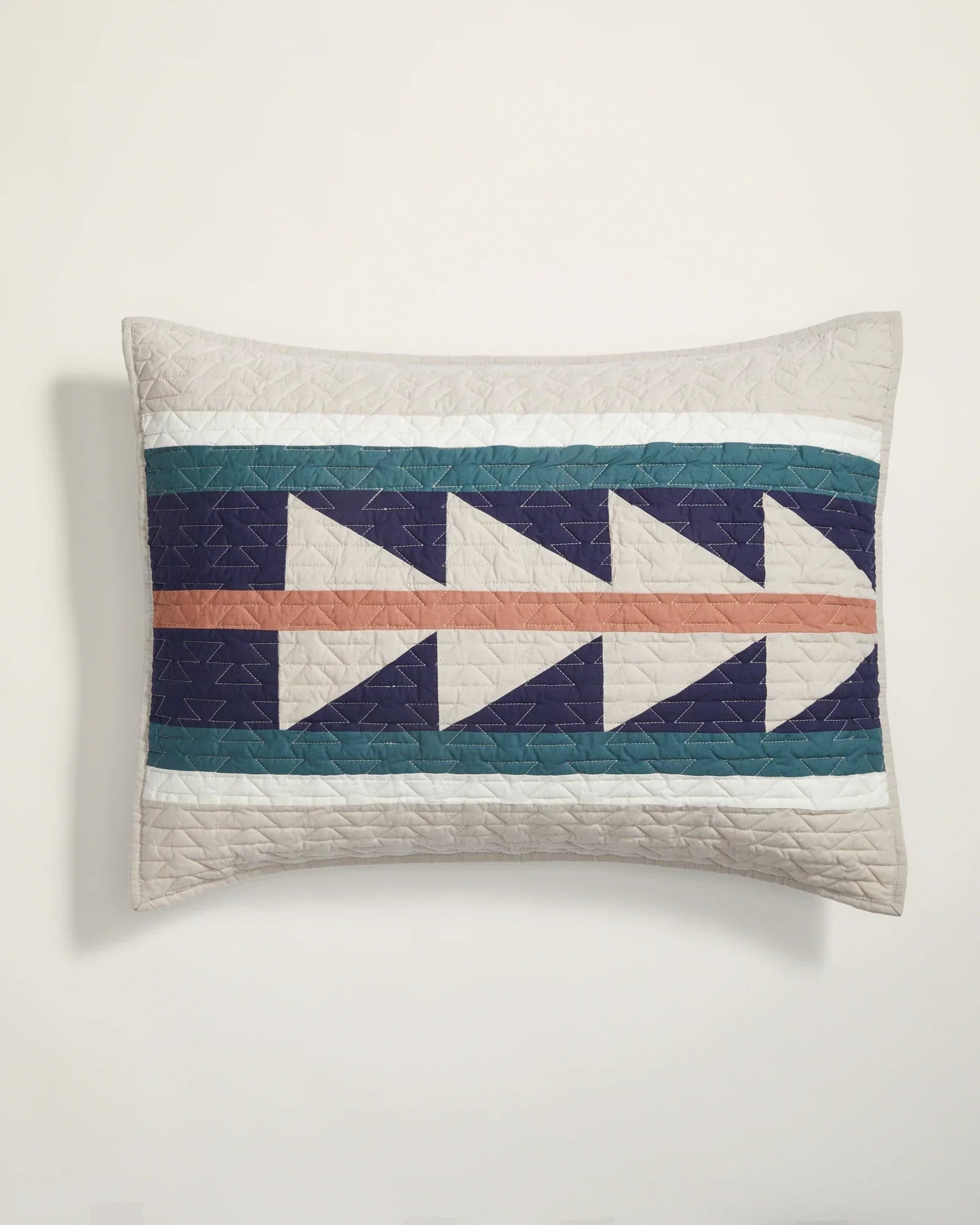 Medicine Bow Quilt Set - Geometric Pattern - Blues, Peach & Ivory - Solid Ivory reverse - Your Western Decor