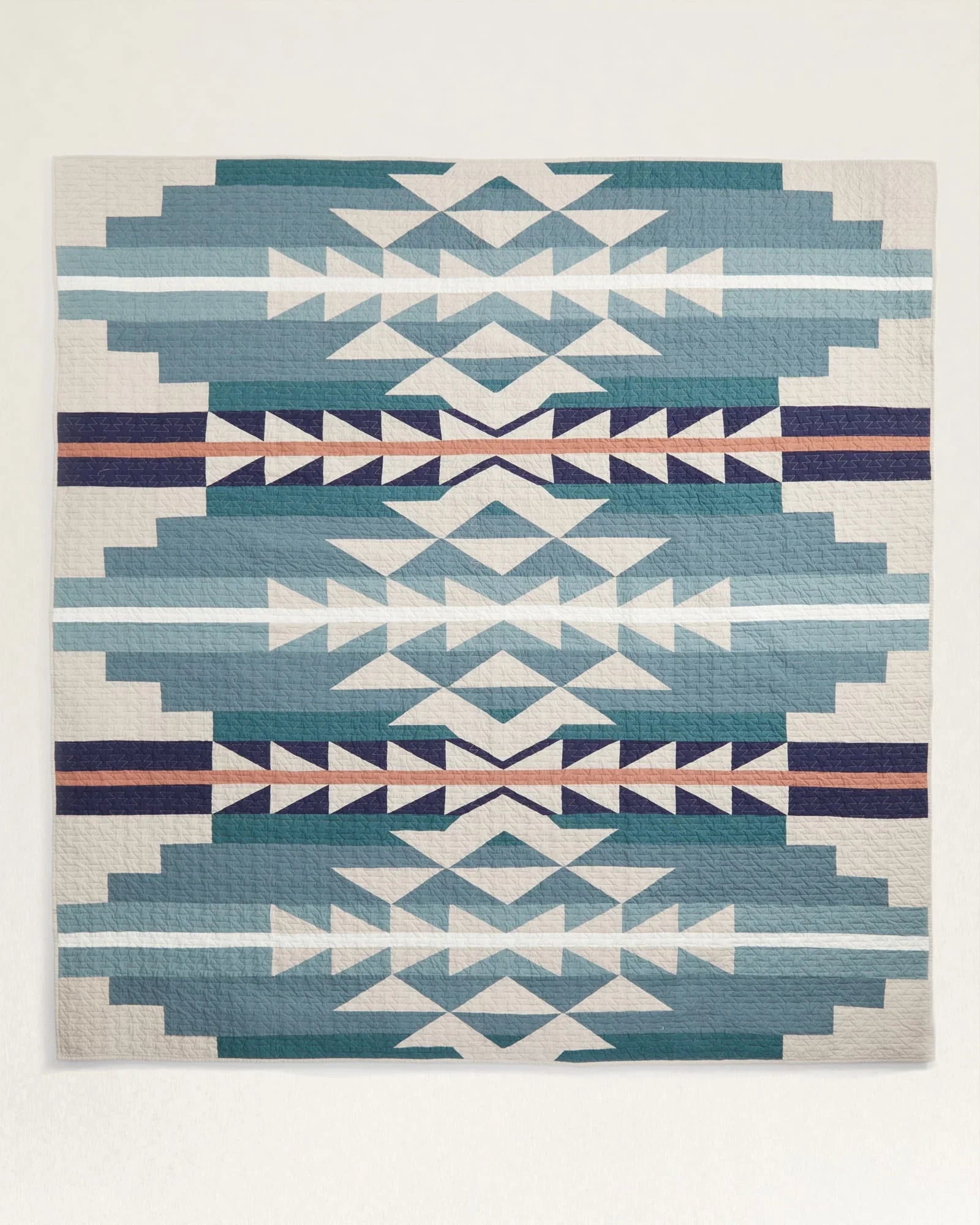 Medicine Bow Quilt Set - Geometric Pattern - Blues, Peach & Ivory - Solid Ivory reverse - Your Western Decor