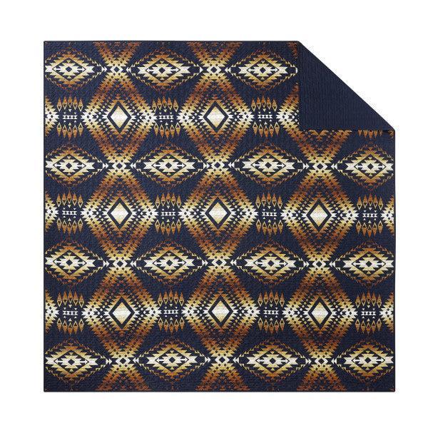 Mission Trails Sky Captain Coverlet Set - Aztec Design - Navy Blue, Tan & Brown - Cotton Coverlet - Your Western Decor
