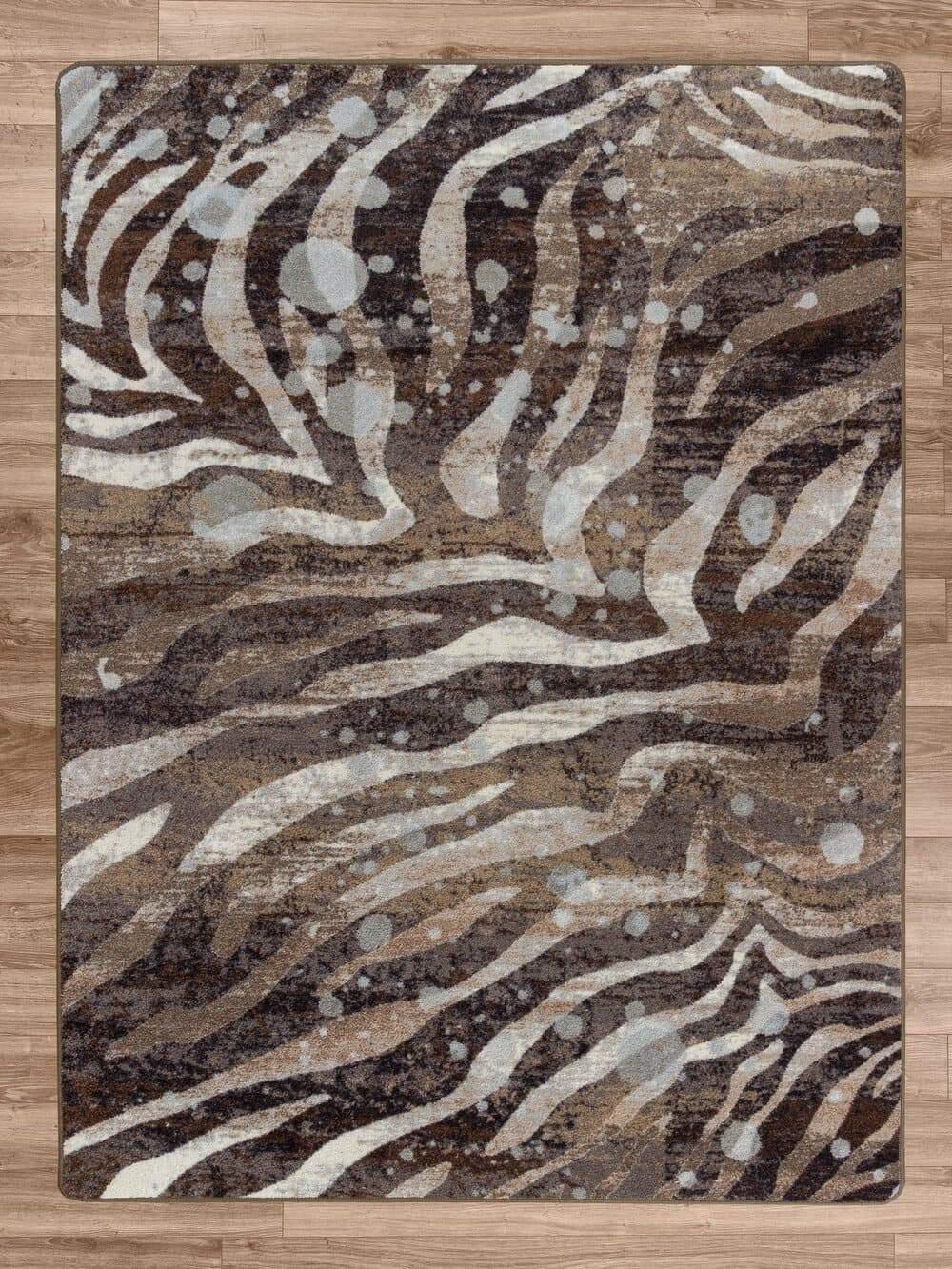 Zebra print rug with silver metallic splash. Rugs made in the USA. Your Western Decor