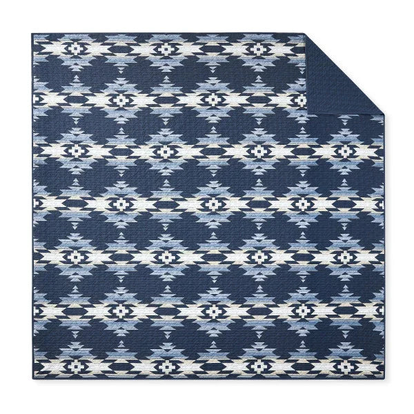 Moonlit Mesa Navy Coverlet Set - Navy Blue, light blue & white - geometric aztec design - solid reverse - Your Western Decor