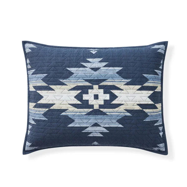 Moonlit Mesa Navy Pillow Sham - Navy Blue, light blue & white - geometric aztec design - solid reverse - Your Western Decor