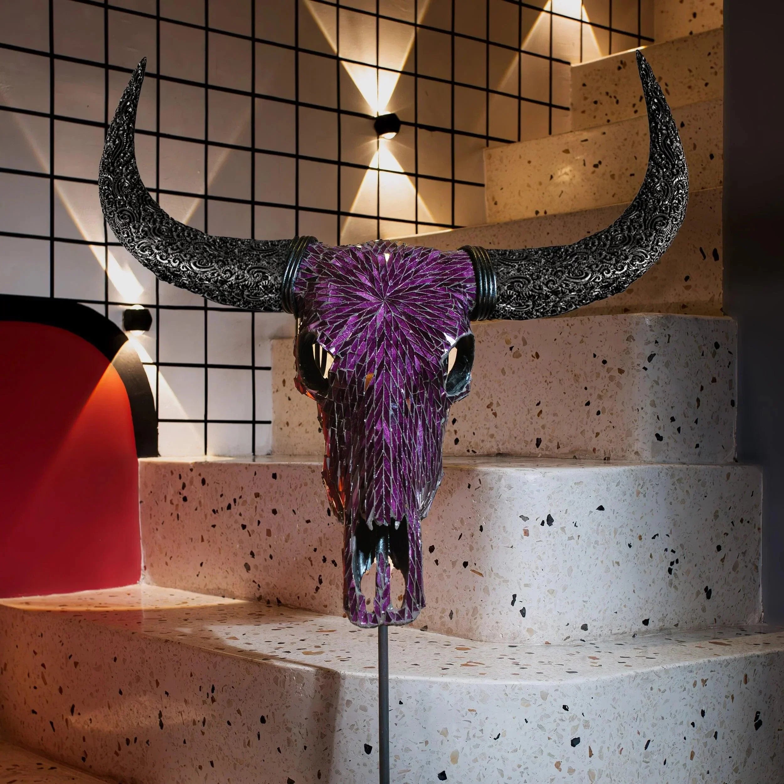 Purple Glass Mosaic Buffalo Skull - Your Western Decor