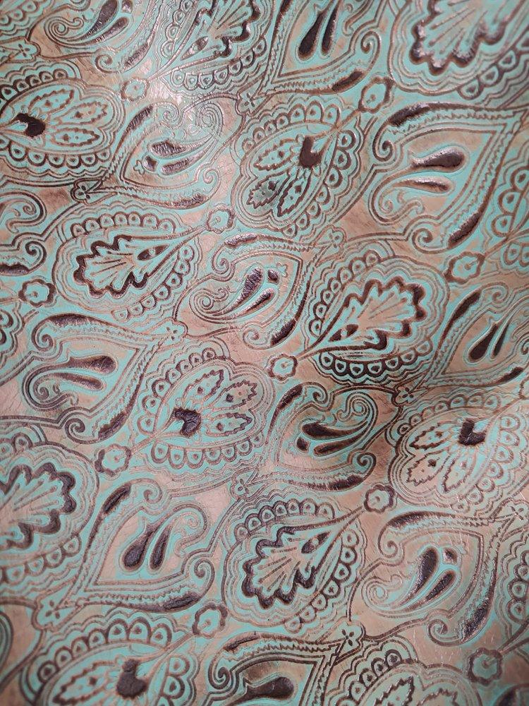 Napolis Turquoise Brown Embossed Leather with copper metallic shimmer - Your Western Decor