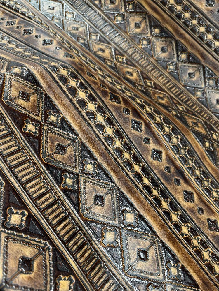 Navajo design embossed leather hide - Your Western Decor