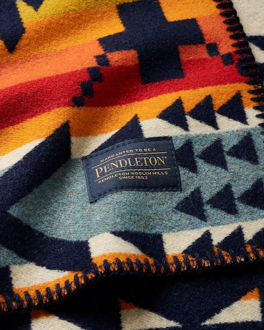 Nehalem Saddle Blanket Navy - Wool & Cotton - Navy Blue, Red, Orange, Yellow & White - Pendleton Woolen Mills - Your Western Decor