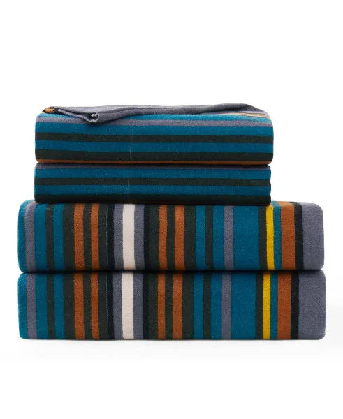 Olympic National Park Sheet Set - Grey with Blue, Orange, Yellow, White & Black stripes - Fitted Sheet, Flat Sheet & Pillowcases - Your Western Decor