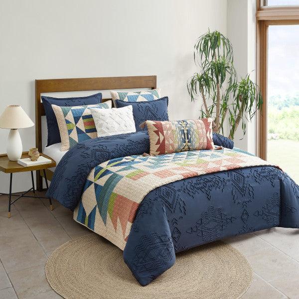 Rock Point Comforter Set - Cotton w/ Polyester fill - Navy Blue - Comforter w/ shams - Paired w/ Opal Springs Quilt - Your Western Decor