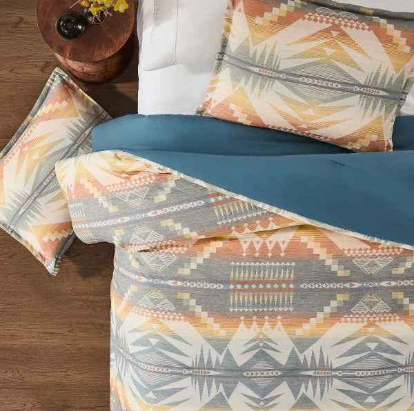 Mystic Lake Comforter Set - Multicolored Sunset colors - Aztec print design - teal reverse - Matching Shams - Your Western Decor