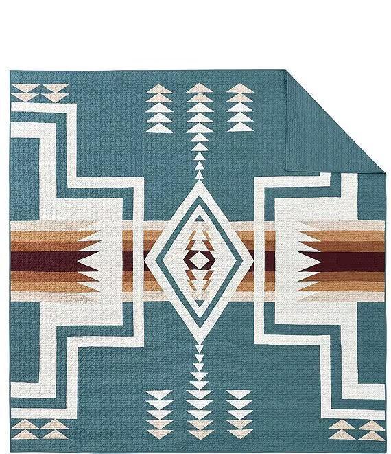 Harding Pieced Quilt Set - 100% Cotton - Blue, White & Rust Red - Harding Pattern - Your Western Decor