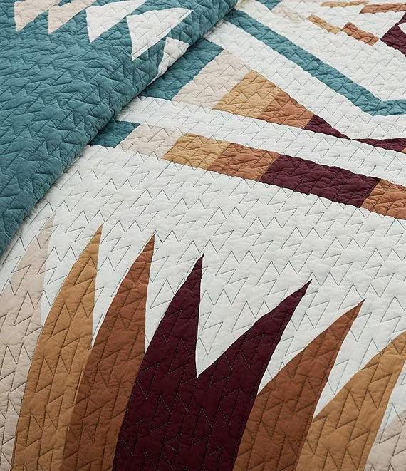 Harding Pieced Quilt Set - 100% Cotton - Blue, White & Rust Red - Harding Pattern - Your Western Decor