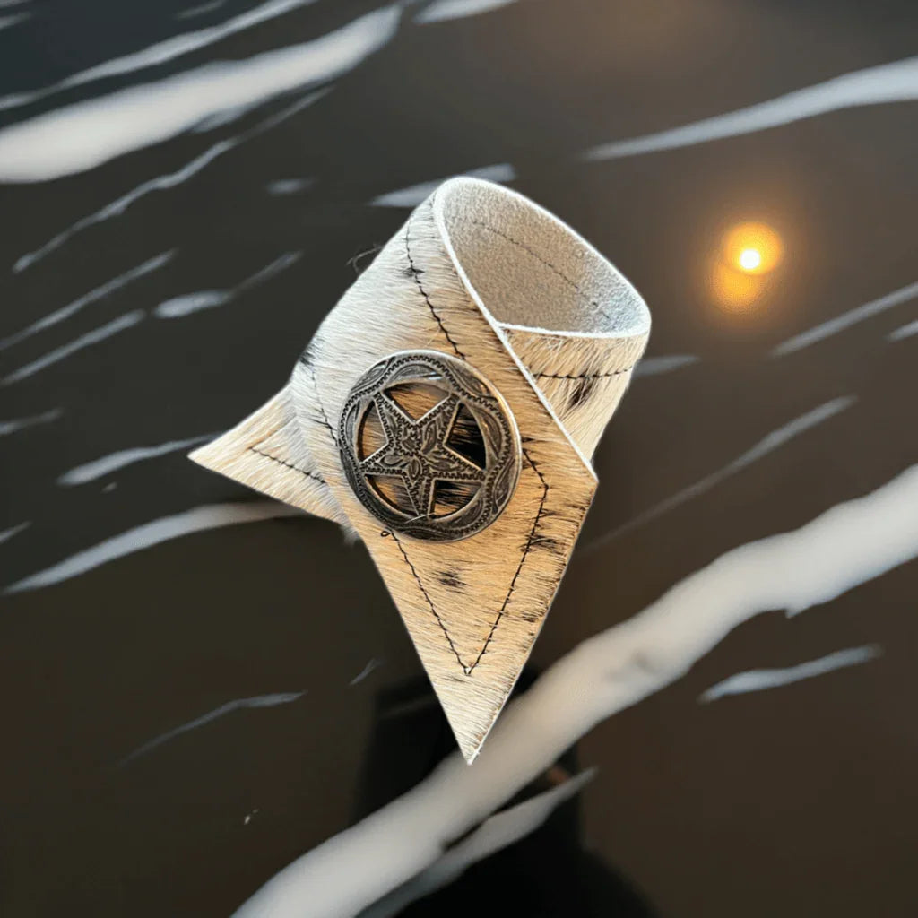 Peppered cowhide western napkin ring with western star concho - holders made by Randee McKague at Your Western Decor Pilot Rock, Oregon