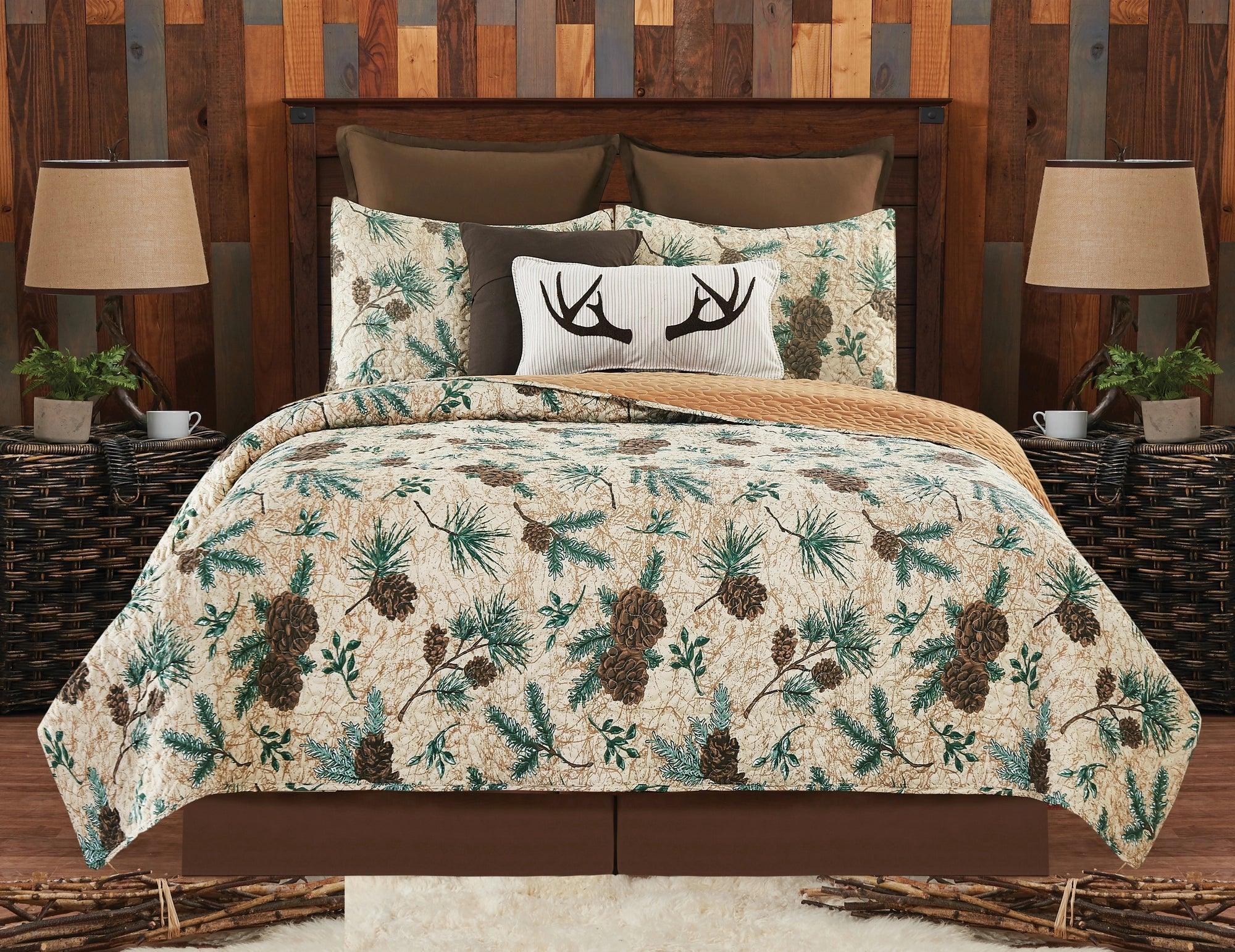 Pine Woods Quilt Set - Pine Cones & Branches - Quilt+Two Shams - Your Western Decor