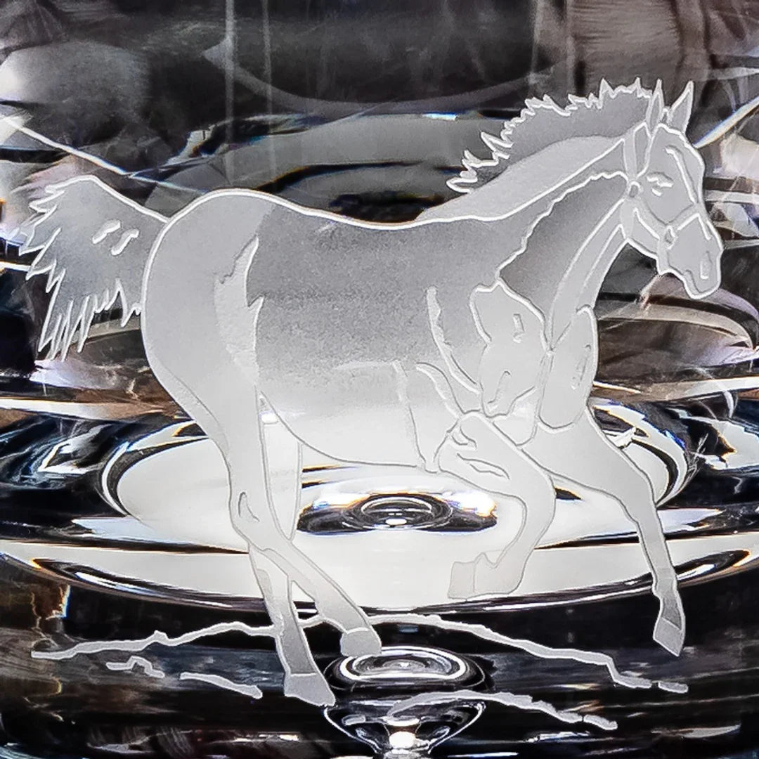 Quarter Horse Sand Carved Decanter - Textured Quarter horse carved design - clear crystal glass - Your Western Decor