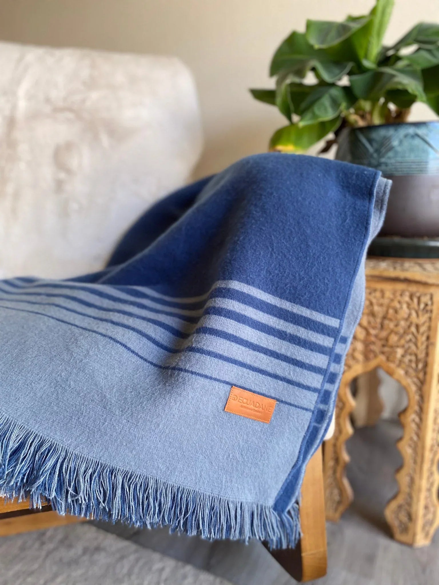 Blue and grey luxury plush throw blanket with fringe - Your Western Decor