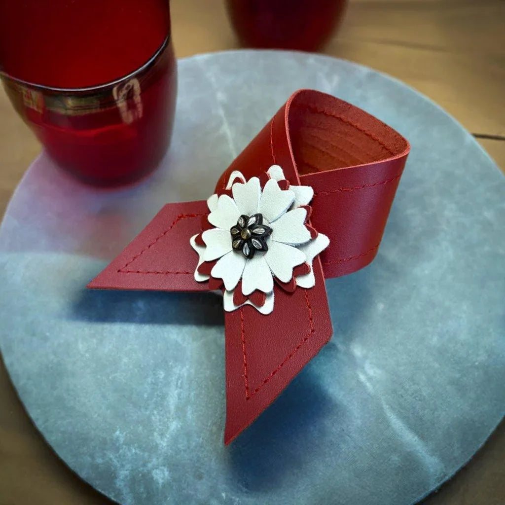 Red Leather Flower Concho Napkin Rings 4-pc set - handmade in Pilot Rock, Oregon by Your Western Decor