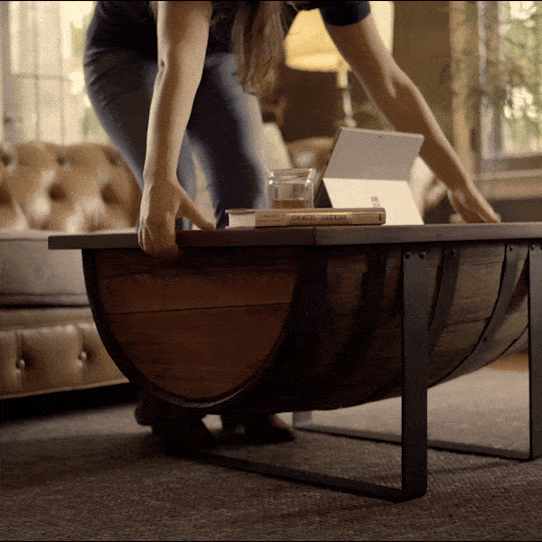 Rickhouse Whiskey Barrel Coffee Table handmade in Michigan USA - Raisable top with storage - Your Western Decor