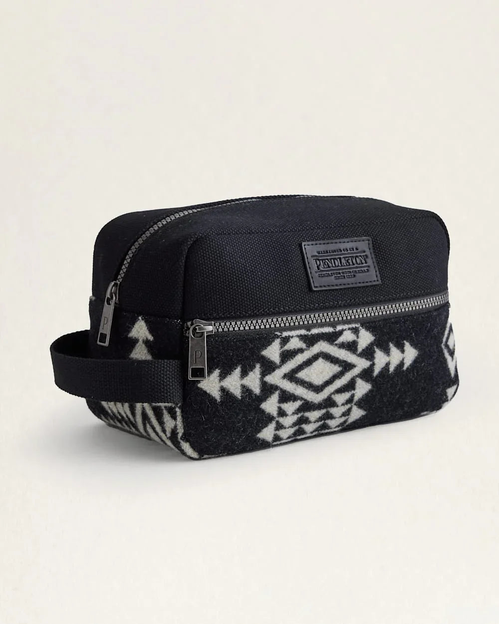 Rock Point Toiletry Bag - Black & White Pattern - Nylon & Wool - Pendleton Woolen Mills - 2 Zipper closures - Your Western Decor