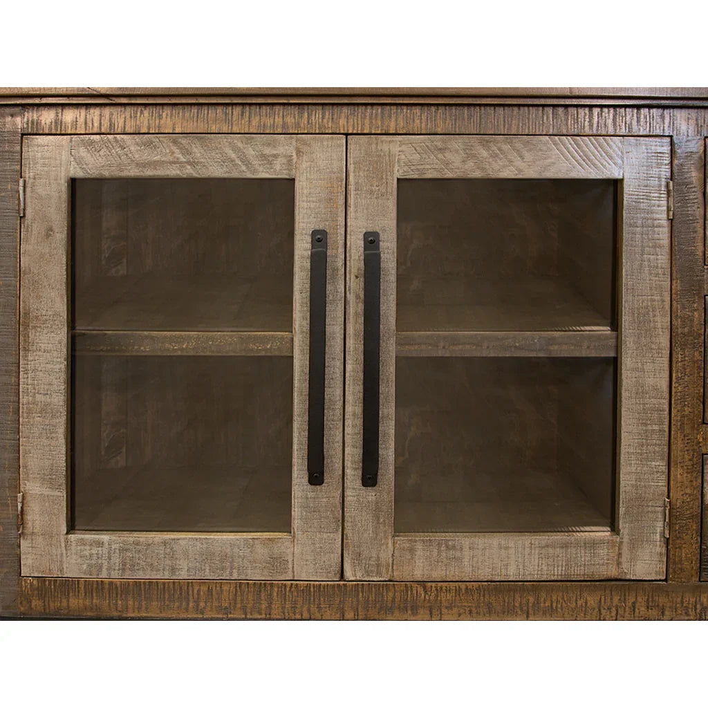 Detail of buffet glass doors and metal door-pulls