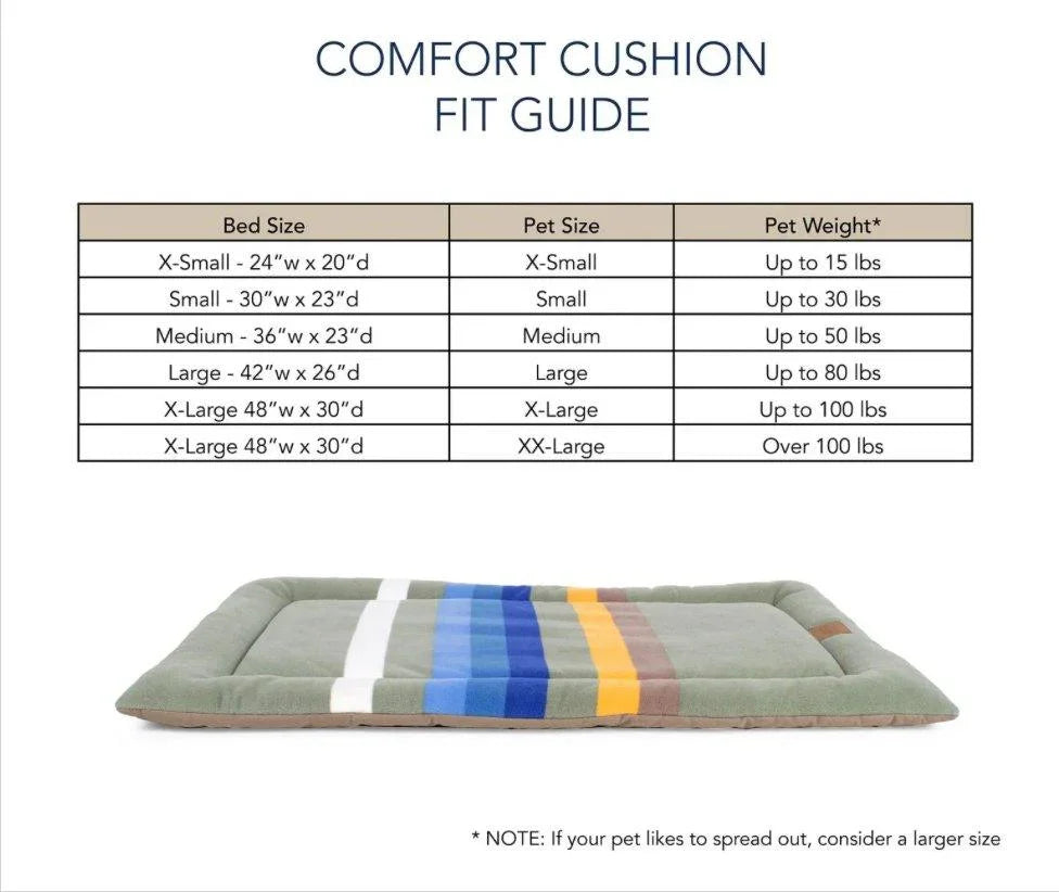 Pendleton National Park Cushion Dog Bed Size Guide.- Your Western Decor