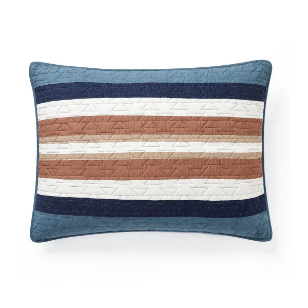 Silver City Quilt Set - Blue, white & browns - Stripe pillow sham pattern - Your Western Decor