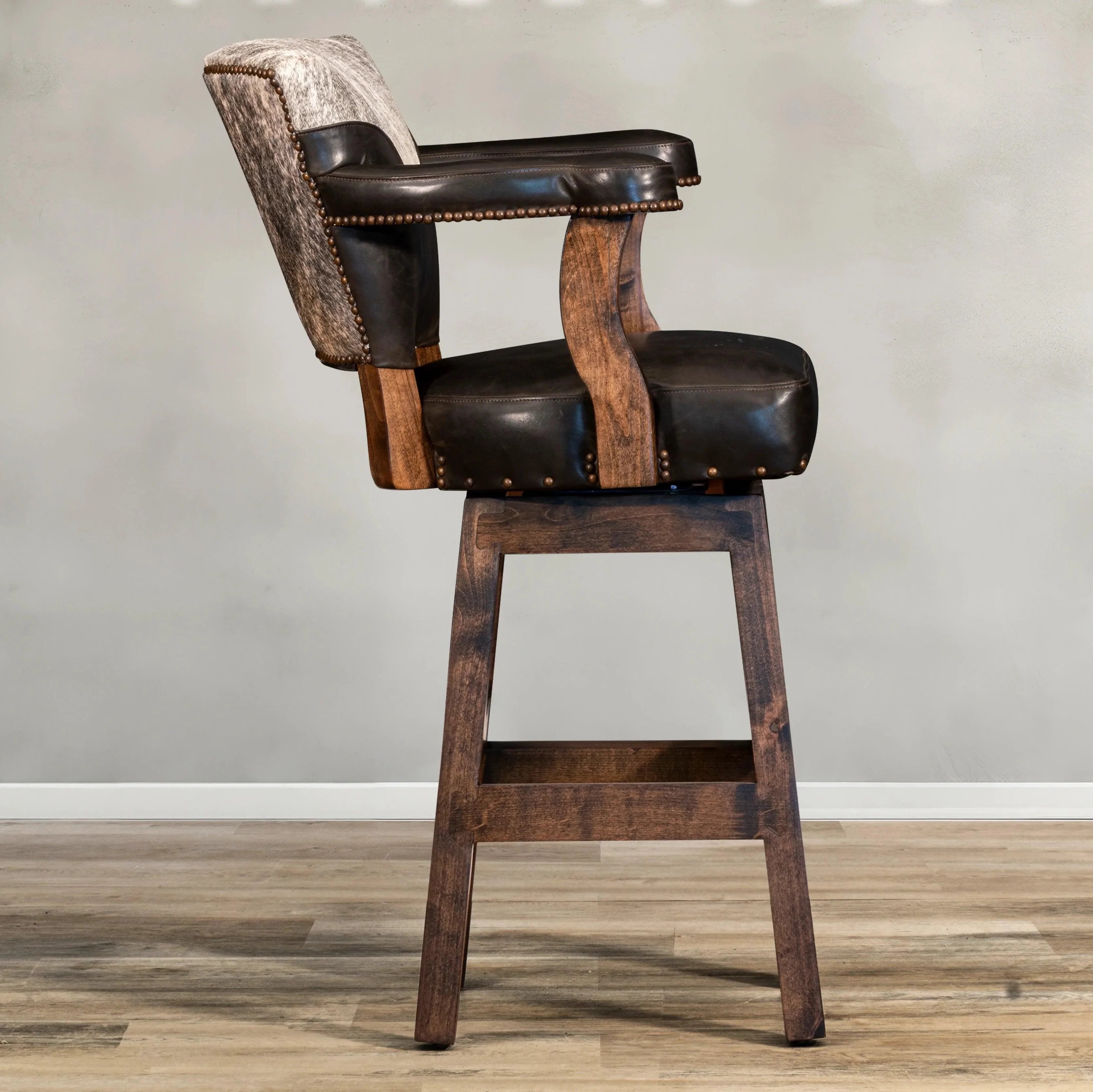Espresso Leather & Cowhide Bar Stool made in the USA - Your Western Decor