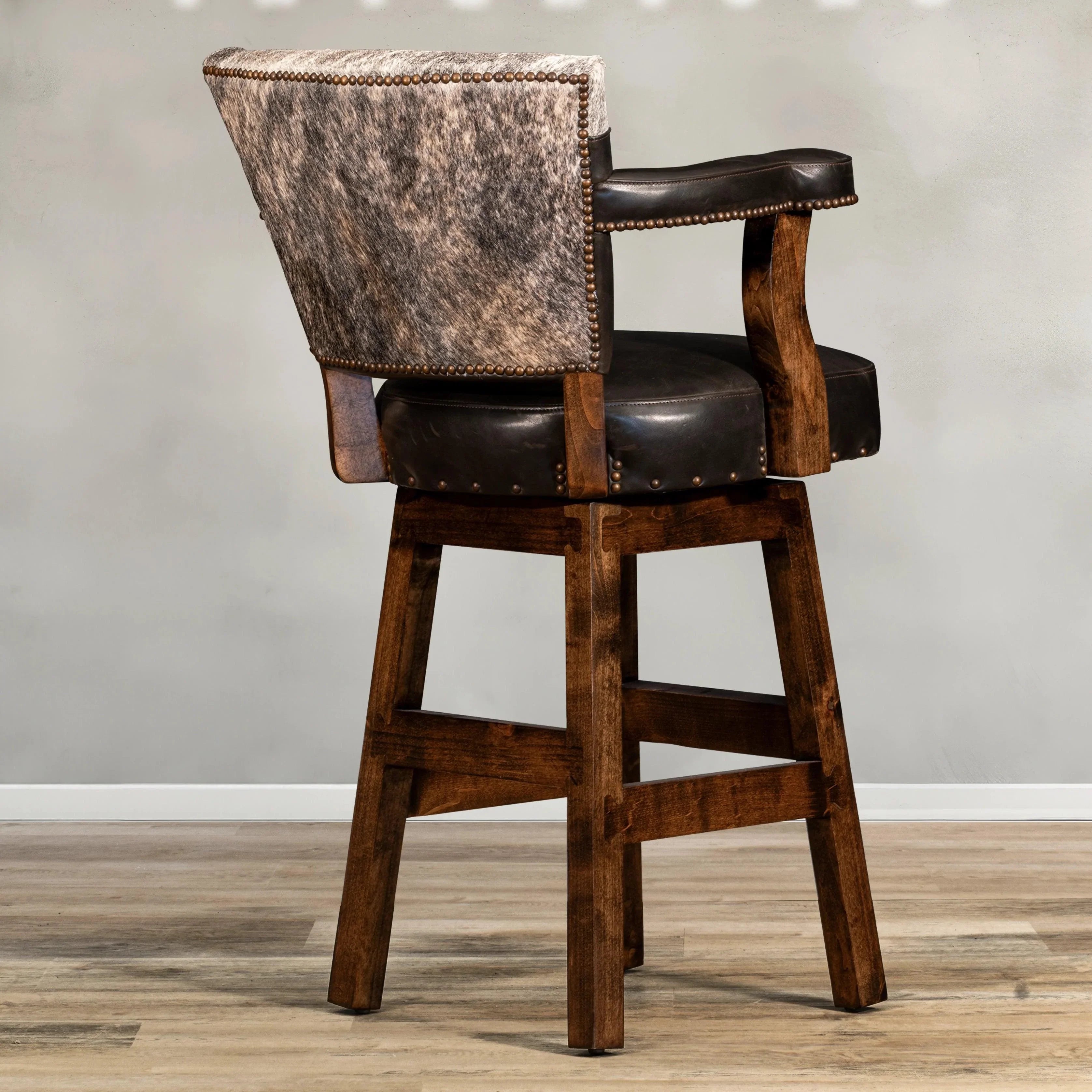 Espresso Leather & Cowhide Bar Stool made in the USA - Your Western Decor