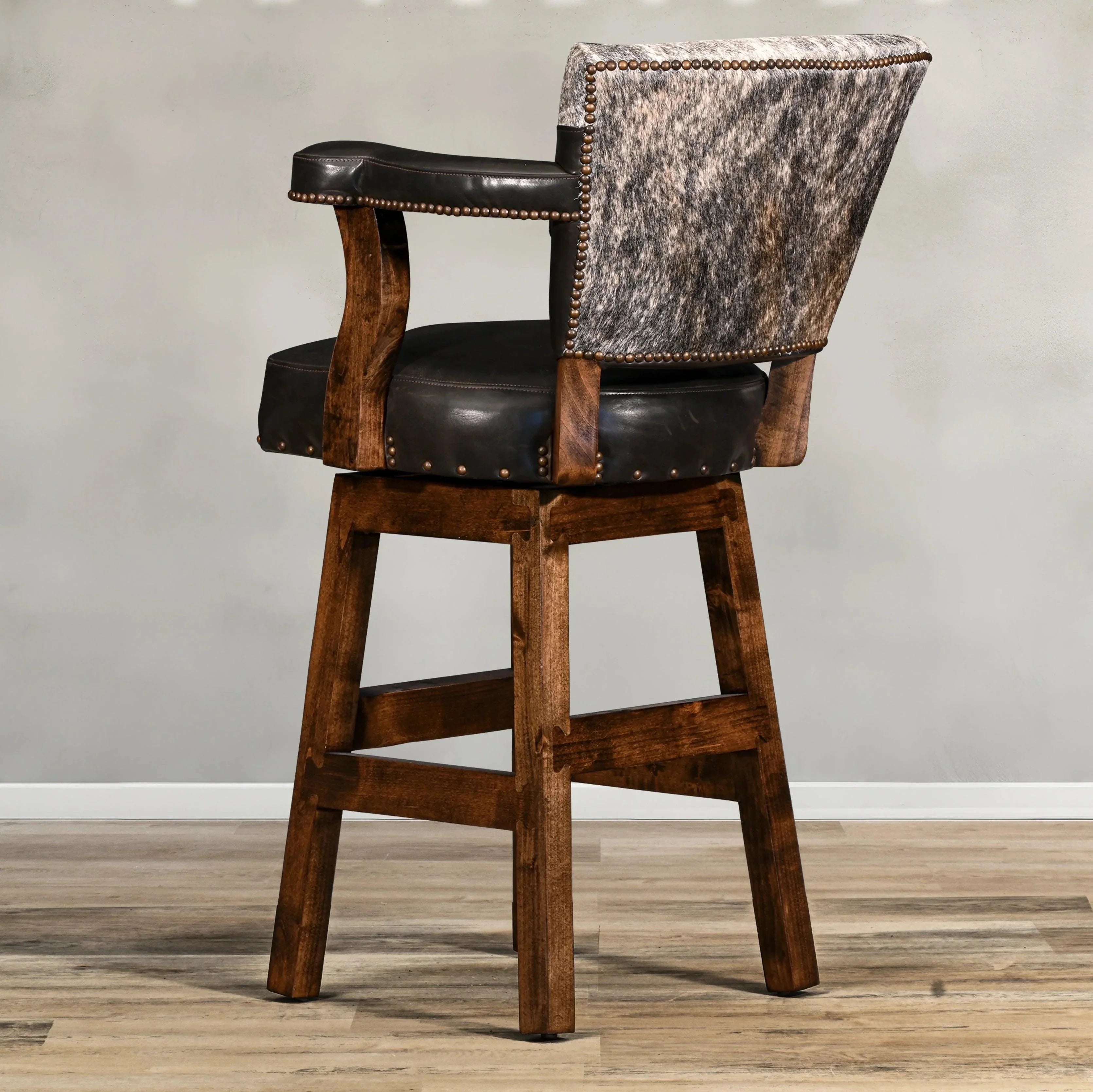 Espresso Leather & Cowhide Bar Stool made in the USA - Your Western Decor