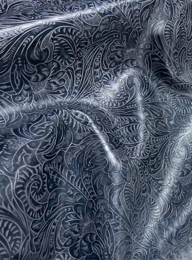 Dark blue floral embossed leather - Your-Western Decor