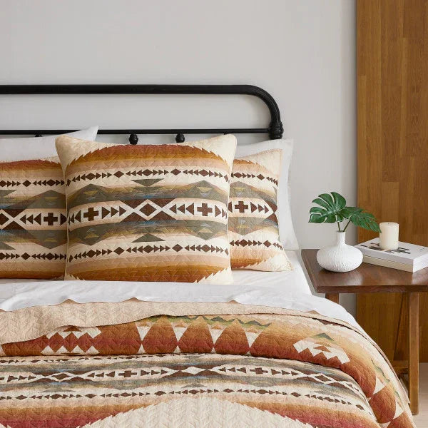 Solstice Canyon Euro Sham - Triangle geometric pattern - sunset colors on Ivory - Your Western Decor