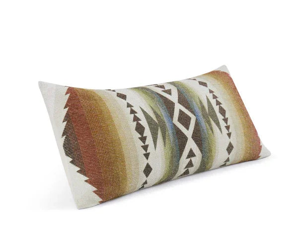 Solstice Canyon Throw Pillow - Sunset hues, green & browns - triangular geometric pattern - Lumbar shape - Your Western Decor